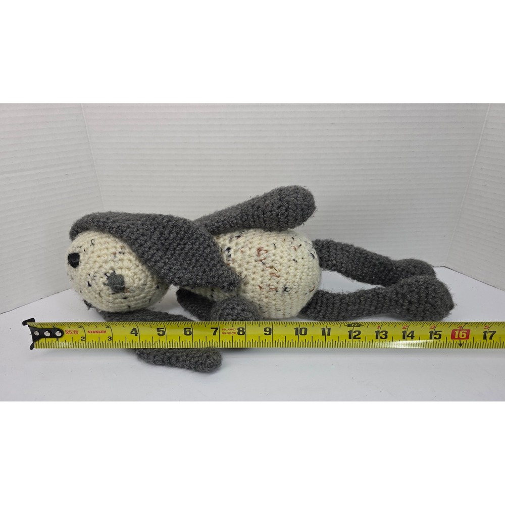 Handmade Crochet‎ Bunny Rabbit Plush Stuffed Animal Floppy Ears Gray Cream 16in - Picture 3 of 3